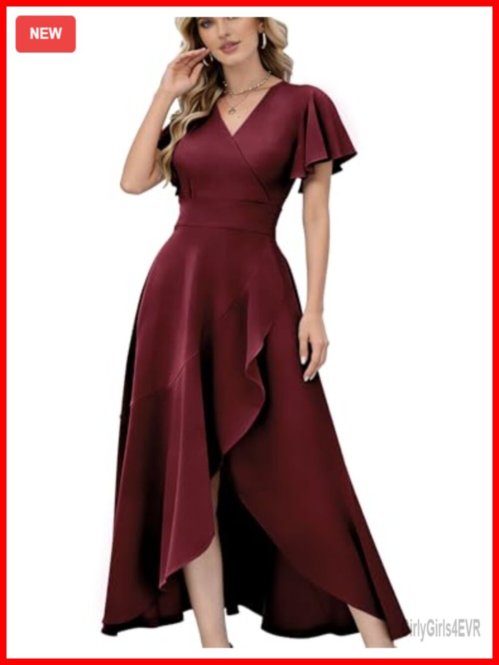 Women Formal Prom Evening Gown V-Neck Ruffle Slit Mermaid Trumpet Maxi Dress